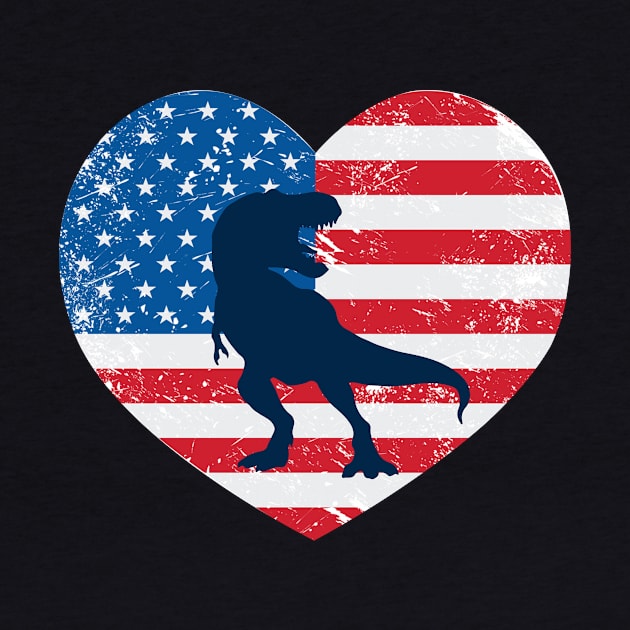 American Flag Heart Love T-Rex Usa Patriotic 4Th Of July by JaroszkowskaAnnass